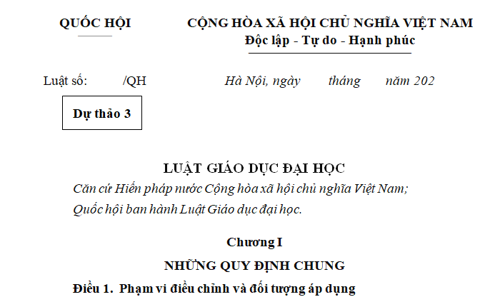 Cập nhật dự thảo Luật Giáo dục đại học mới nhất
